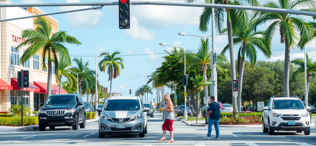 pedestrians trying to cross a busy street in Florida